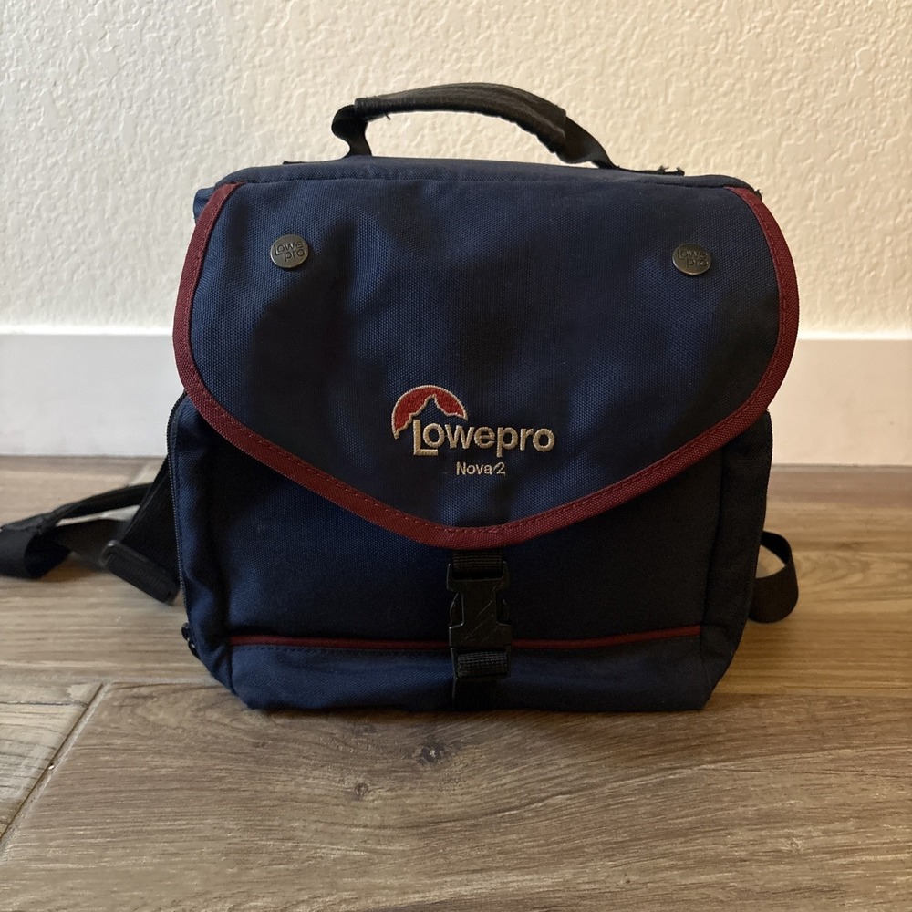 Vintage Lowepro Nova 2 Shoulder Camera Bag, Travel Photography Case, Dark Blue